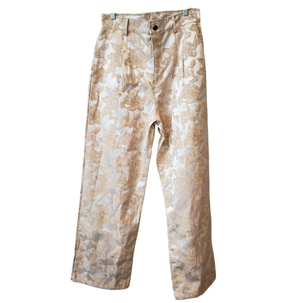 House of AAMA $550 Mens Easter Cherub Pants Tan Creme Jacquard Maximalism Loud - Picture 3 of 15